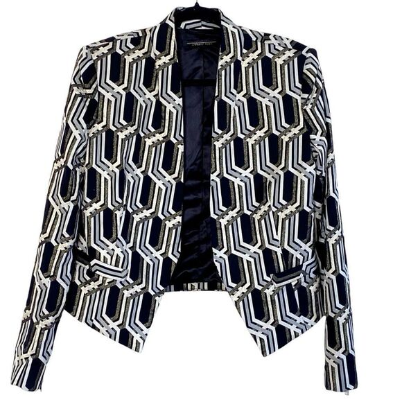 Genetic x Liberty Ross White Hot Metallic Jacquard Fitted Cropped Blazer Sz M - Picture 3 of 16